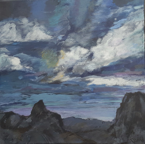 50 x 50 cm, Unikat, 'Föhn im Gebirge' (RLD23-630) - Acrylgemälde von Regina Lord