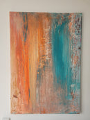 100 x 70 cm, Unikat, 'Apricot-Türkis_2021' (MTN31-739) - Acrylgemälde von Gabi Metternich