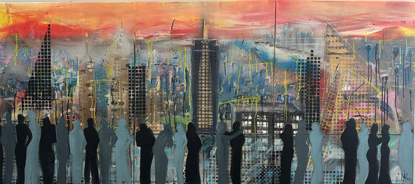 80 x 180 cm, Unikat, 'Stadtterrasse (Triptychon)' (HW1-541) -  von Hagen Wieland