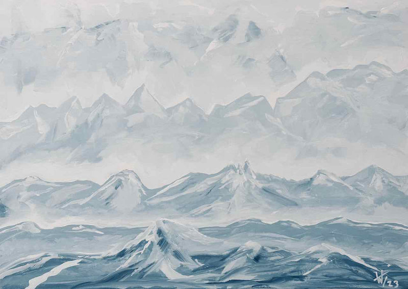 50 x 70 cm, Unikat, 'Blue Mountains' (HW1-595) - Acrylgemälde von Hagen Wieland