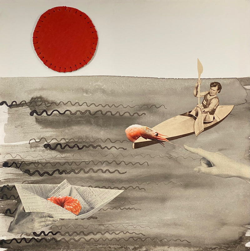 40 x 40 cm, Unikat, 'Boote im Abendlicht' (KATR11-324) -  von Katharina Reusch