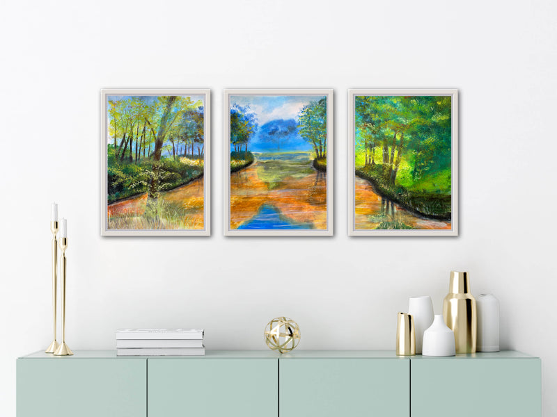 42 x 90 cm, Unikat, 'Am See (Tryptichon)' (HW1-524) -  von Hagen Wieland