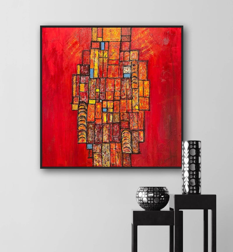 100 x 100 cm, Unikat, 'Red Explosion IV' (SVS21-580) - Öl-/Acrylgemälde von Suzanne Vivien Sommer