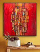 100 x 100 cm, Unikat, 'Red Explosion IV' (SVS21-580) - Öl-/Acrylgemälde von Suzanne Vivien Sommer