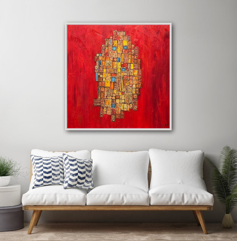 100 x 100 cm, Unikat, 'Red Dream III' (SVS21-584) - Öl-/Acrylgemälde von Suzanne Vivien Sommer
