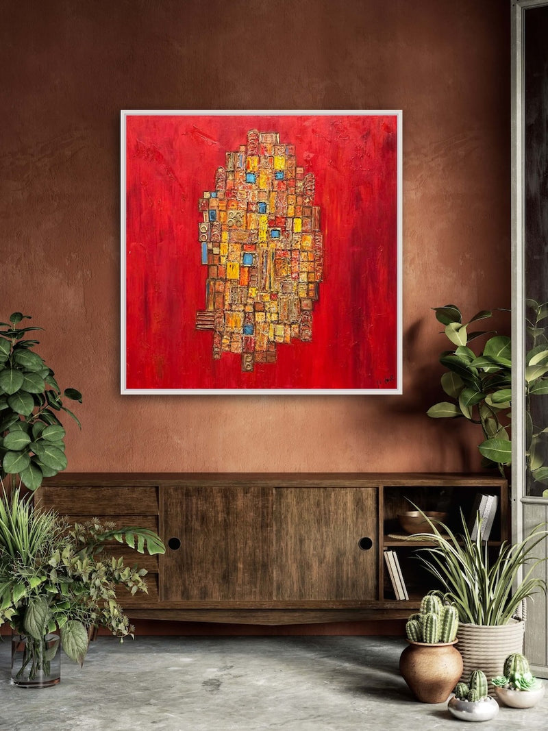 100 x 100 cm, Unikat, 'Red Dream III' (SVS21-584) - Öl-/Acrylgemälde von Suzanne Vivien Sommer