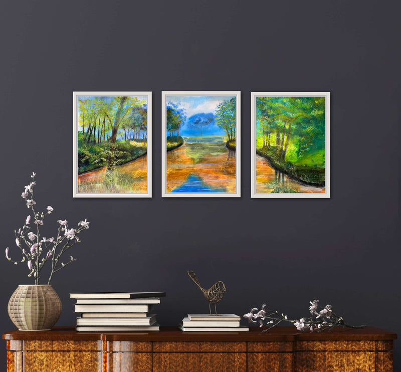 42 x 90 cm, Unikat, 'Am See (Tryptichon)' (HW1-524) -  von Hagen Wieland