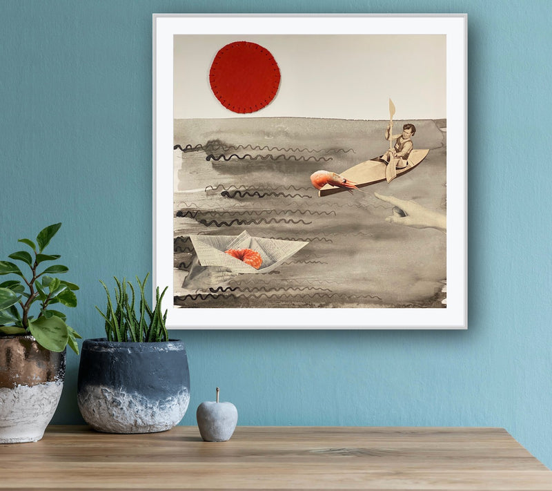 40 x 40 cm, Unikat, 'Boote im Abendlicht' (KATR11-324) -  von Katharina Reusch