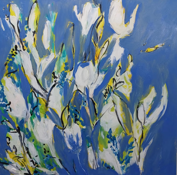 80 x 80 cm, Unikat, 'flora VI/23' (IRS24-643) - Acrylgemälde von Iris Schilcher