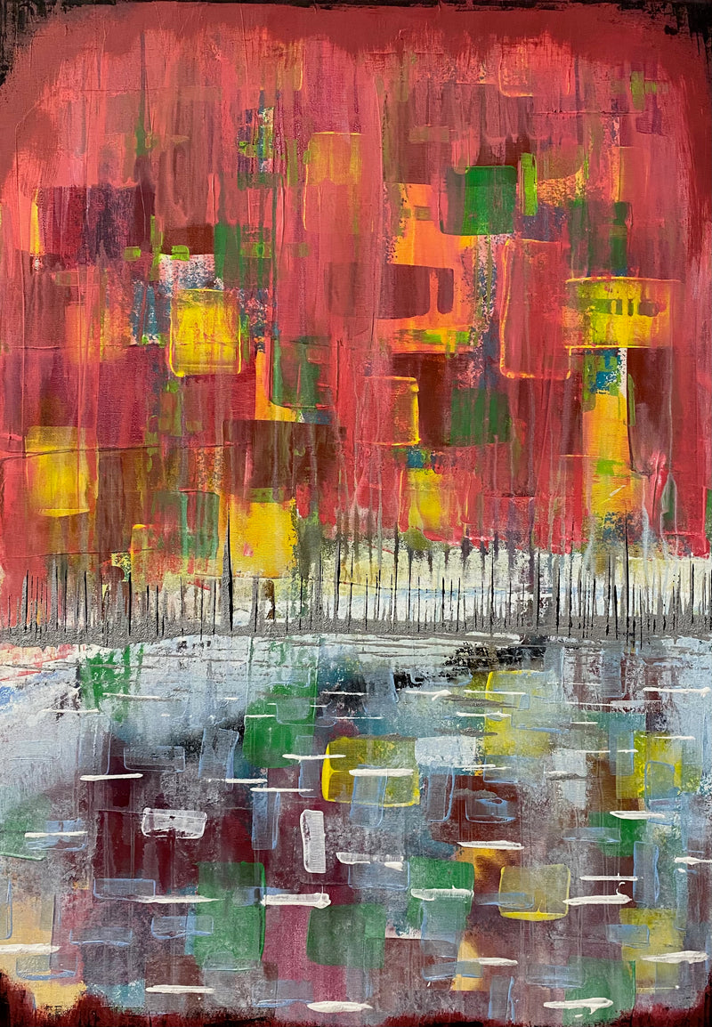 100 x 70 cm, Unikat, 'Haus am See' (KARO2-22) - Acrylgemälde von Karen Rohde