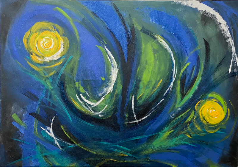 70 x 100 cm, Unikat, 'Nachtschatten' (KARO2-26) - Acrylgemälde von Karen Rohde