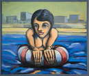 88 x 103 cm, Unikat, 'Schwimmerin mit Reifen' (TP4-56) - Acrylgemälde von Thomas Popp