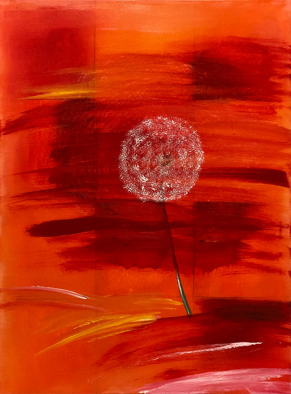 80 x 60 cm, Unikat, 'Pusteblume auf Rot' (HW1-79) - Acrylgemälde von Hagen Wieland