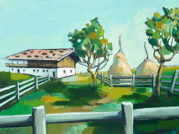 54 x 74 cm, Unikat, 'Hof mit Koppel' (TP4-283) -  von Thomas Popp
