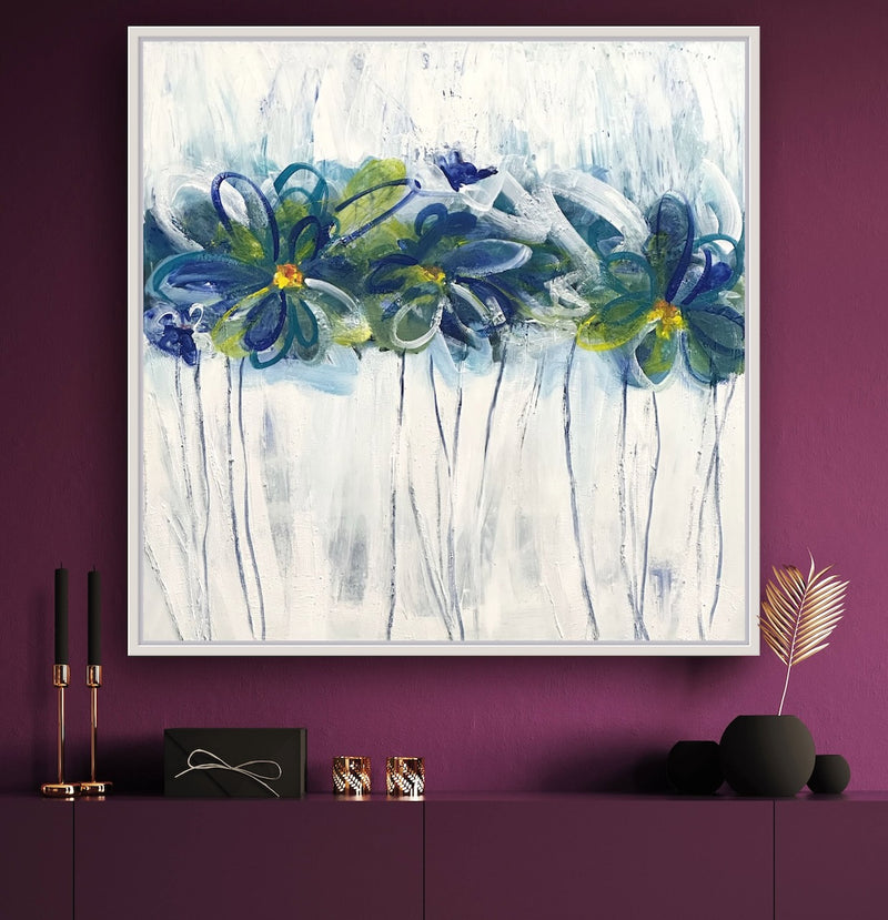 70 x 70 cm, Unikat, 'Blumen Farbenfroh' (KARO2-445) - Acrylgemälde von Karen Rohde