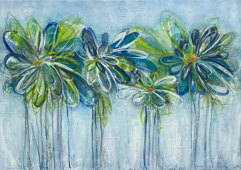 50 x 70 cm, Unikat, 'Blumen Farbenfroh 2' (KARO2-448) - Acrylgemälde von Karen Rohde