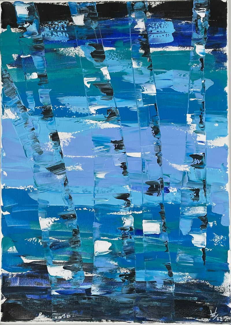70 x 50 cm, Unikat, 'Birken Blau' (HW1-456) - Acrylgemälde von Hagen Wieland
