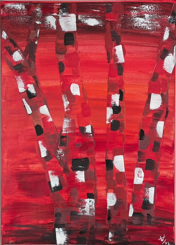 70 x 50 cm, Unikat, 'Birken Rot' (HW1-455) - Acrylgemälde von Hagen Wieland
