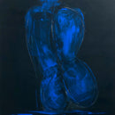 70 x 70 cm, Unikat, 'Weiblicher Akt sitzend Blau auf Schwarz' (HW1-303) - Acrylgemälde von Hagen Wieland
