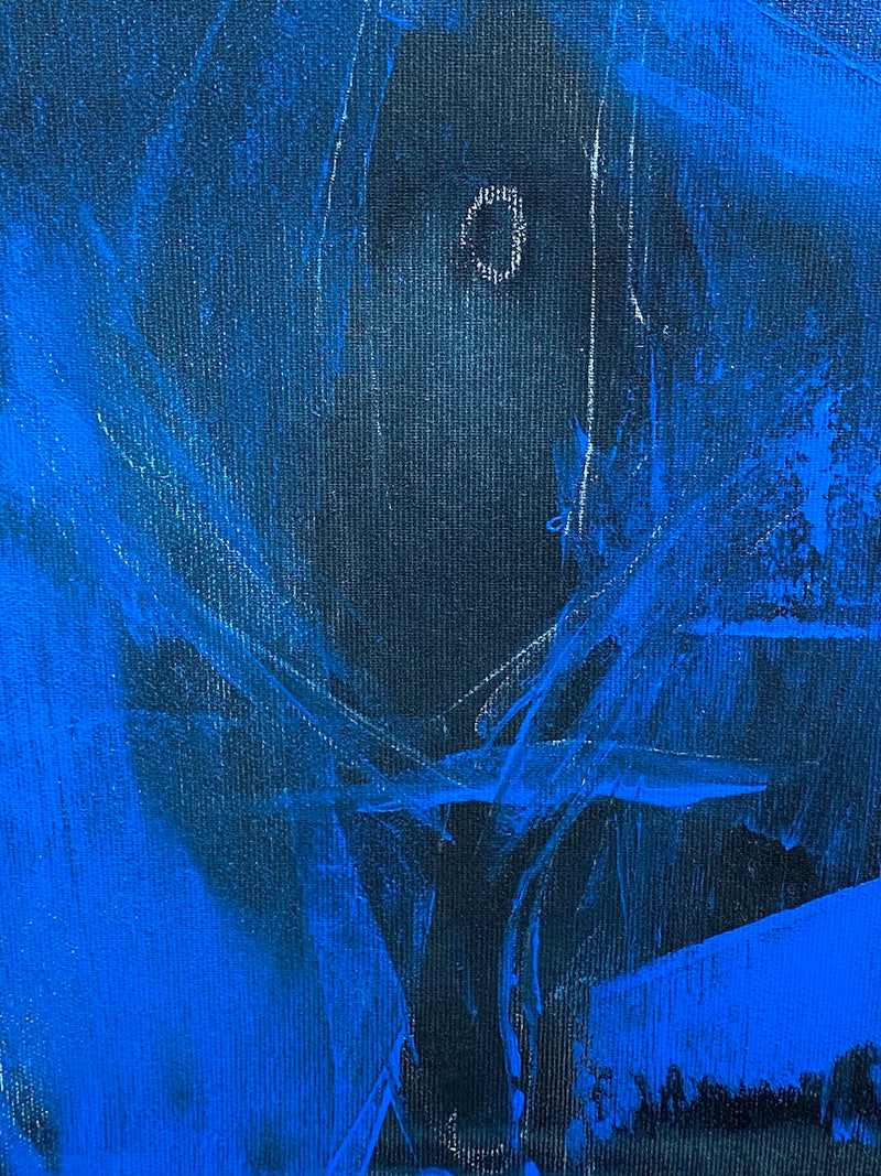 70 x 70 cm, Unikat, 'Männlicher Akt Blau auf Schwarz' (HW1-304) - Acrylgemälde von Hagen Wieland