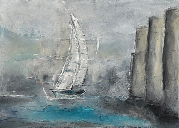50 x 70 cm, Unikat, 'Ghost Ship' (HW1-436) - Acrylgemälde von Hagen Wieland