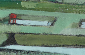 70 x 100 cm, Unikat, 'Landschaft mit Fischfutter' (TP4-459) - Acrylgemälde von Thomas Popp